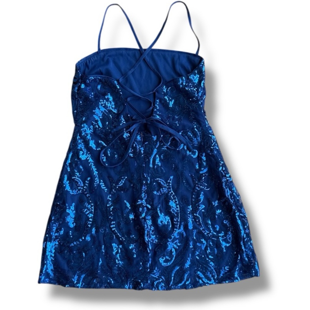 Lulus Divine Energy Royal Blue Sequin Lace-Up A-Line Mini Dress Size XL - Picture 6 of 14